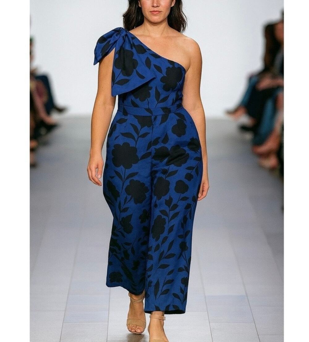 Kate Spade x Target Blue Floral Linen-Blend Jumpsuit Women’s 16 One Shoulder NEW